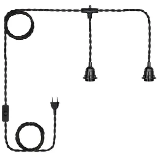 JZCDR Seil Lampe Hängend mit Stecker und Schalter 2-flammig Schwarz Pendelleuchte Kit E27 Lampenfassung mit 600cm Kabel Vintage Hängelampe mit Stecker für Küche Esstisch Wohnzimmer, Ohne Glühbirne