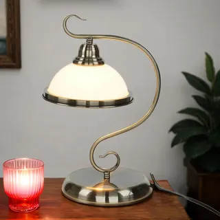 Licht-Erlebnisse Elisett Tischleuchte Jugendstil Echtglas Bronze Antik E27 39 cm