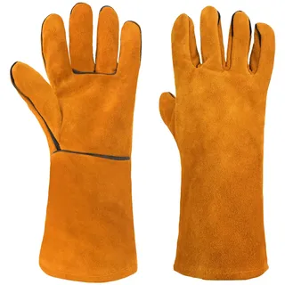 AUAUY Feuerfeste Kaminhandschuhe & Grillhandschuhe, Hitzeschutz Handschuh, Hitzebeständige Schweißerhandschuhe, Unisex Ofenhandschuhe Backhandschuhe für Grillen Kochen Backen Draussen-Großes Gelb