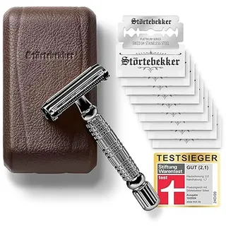 Störtebekker Shaving Accessories Störtebekker® Premium Rasierhobel Herren Hamburg - Rasierset mit 10 Rasierklingen & Leder-Etui - Nassrasierer Herren inkl. Reise-Etui mit Spiegel - *TESTSIEGER* Stiftung Warentest (12/2024)