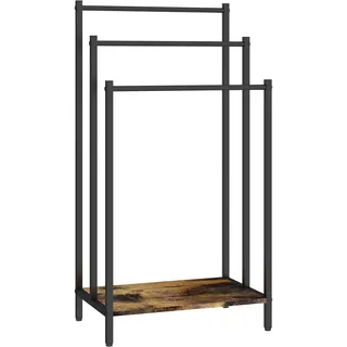 Relaxdays Handtuchständer mit Ablage, HBT 81x43x28cm, Industrial, 3 Stangen, Handtuchhalter stehend, Dunkelbraun/schwarz