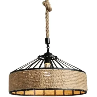 Hobaca Rustikale Pendelleuchte- mit handgewebten Hanfseilen und Eisen 30cm Vintage Hängelampe, E27 Fassung perfekt als Wohnzimmer oder Esszimmerlampe - Schwarz und Schnur