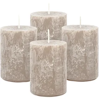 MiCasa SuCasa Kerzen Set Sahara - 4 Kerzen (8x6cm) - 100h Brenndauer - Selbstverlöschend - Plastikfreie Verpackung - Rustik Candle - Gleichmäßiges und Zuverlässiges Abbrennen - Made in Germany