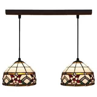 Casa Padrino Luxus Tiffany Doppel Hängeleuchte Blumen Mehrfarbig 50 x 20 x H. 130 cm - Tiffany Hängelampe mit handgefertigten Glas Lampenschirmen - Luxus Tiffany Leuchten