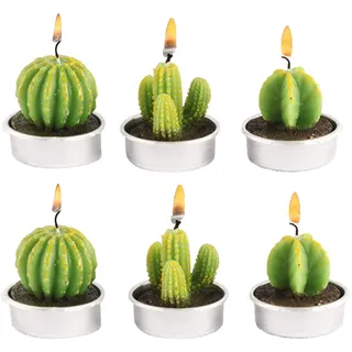 CHSG 6 PCS Decorative Kaktus Kerzen Teelicht Rauchfrei, Sukkulente Cactus Candle Geschenkset, Handgemachtes Zartes Rauchloses Süßes Grünes Pflanzen für Partyhochzeit Spa Home Dekoration Geschenk