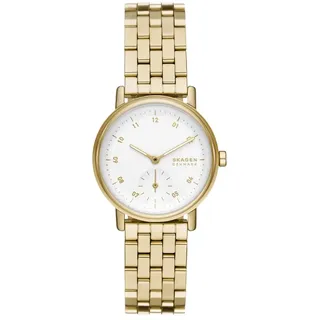 Skagen Kuppel Uhr für Damen, Quarzwerk mit Edelstahl- oder Lederarmband, Goldton und Weiß, 32MM