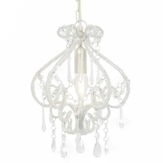 vidaXL Deckenpendelleuchte, E14 Lampen, 24x32 cm, weißer Metallfuß mit Acrylperlen, eleganter moderner Kronleuchter für Schlafzimmer & Wohnzimmer, Hängeleuchte