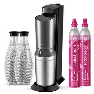 Sodastream Crystal 3.0 silber + 2 Glaskaraffen + Zylinder