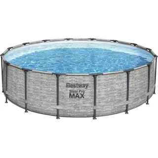 Steel Pro MAXTM Solo Pool ohne Zubehör Ø 488 x 122 cm, Steinwand-Optik (Cremegrau), rund