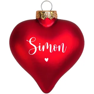 Herz & Heim® Personalisierte Weihnachtsbaumkugel in Herzform aus Glas – Christbaumkugel-Herz als Deko oder Geschenk – Weihnachtskugel mit Name oder Foto als Christbaumschmuck (Herzchen, Rot matt)
