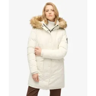 Superdry für Damen. W5011786A Everest Kunstfell-Parka off-white (L), Weiß, Lässig, Recyceltes Polyester, Nachhaltig