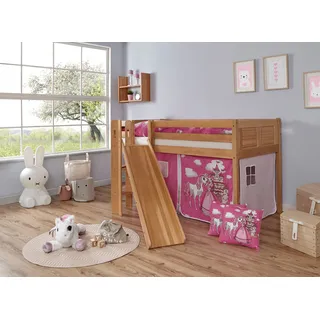 Ticaa Hochbett »Ekki« mit Rollrost und Textil-Set wahlweise mit Matratze, Buche, beige