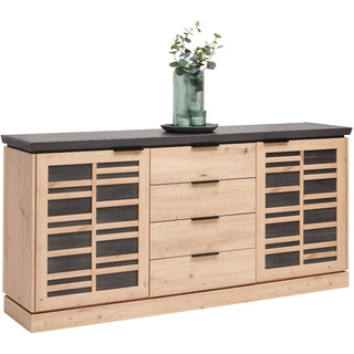 Xora Sideboard , Dunkelbraun, Eiche Artisan , Metall , 2 Fächer , 4 Schubladen , 178.6x85x43 cm , Beimöbel erhältlich, stehend , Kleinmöbel, Kommoden, Sideboards