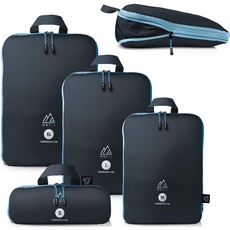 MNT10 Packtaschen mit Kompression S, M, L, XL I Blau I Packwürfel mit Schlaufe als Koffer Organizer I Leichte Kompressionstasche für den Rucksack, Blau, m