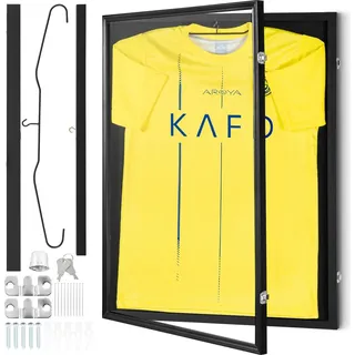 Vevor Trikot-Vitrine 610 x 812 x 40 mm abschließbare Schattenbox für Sporttrikots mit 98% UV-Schutz PC-Glas und Kleiderbügeln, für Baseball- Basketball- Football- Hockey-Shirts und Uniformen schwarz