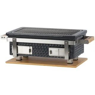 BBQ-Toro Keramik Tischgrill mit Holzunterlage | 50 x 23 x 17 cm | Hibachi Tischgrill ohne Strom | Grau | Minigrill Holzkohle, Kohlegrill Camping Grill Holzkohle, Mini Grill, Holzkohletischgrill