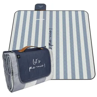 PERLETTI Picknickdecke Wasserdicht Faltbar Groß 200x200 - Outdoor Camping Decke mit Tragegurt - Stranddecke Strandmatte Washbar für Strand Park Festival Picknick (Gestreift, 200x200 cm)