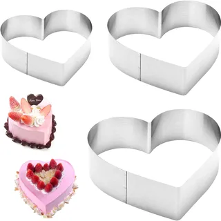 3 Stück Edelstahl Herzbackform Set - Tortenring für Kuchen & Gebäck, Hitzebeständig, Ideal für Urlaubs- & Party-Zubereitung, 10/15/20 cm