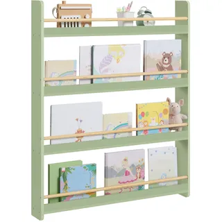 SONGMICS Bücherregal Kinder, Kinderregal mit 4 Ebenen, Spielzeugregal, Wandregal, für Kinderzimmer, Spielzimmer, lorbeergrün-naturfarben GKR014CE02