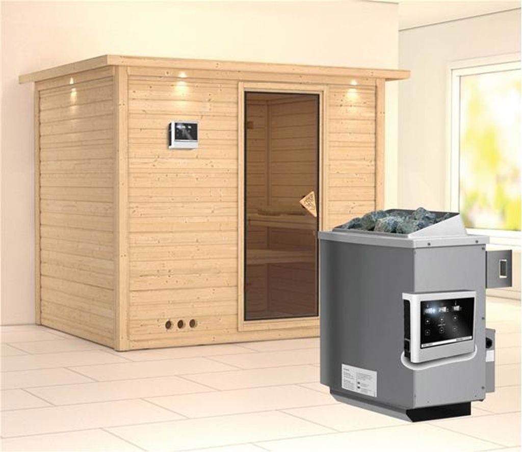 Bild von Sauna Sonara 40mm Dachkranz + Ofen 9kW extern classic Tür