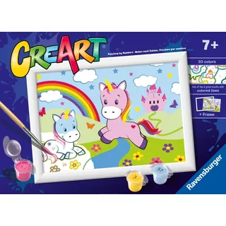 Ravensburger CreArt: Einhörner mit Regenbogen — Malen mit Zahlen für Kinder ab 7 Jahren, Malset mit Brettern, Rahmen, Pinsel und Farben im Lieferumfang enthalten, 14 x 19 cm, Geschenkideen
