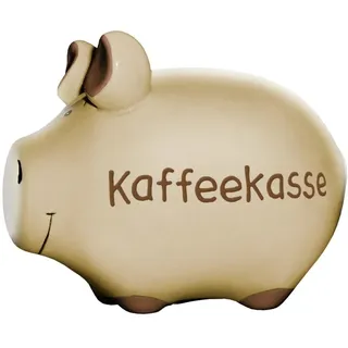 KCG Sparschwein Kaffeekasse Keramik Spardose mit Gummiverschluss kleines Schwein mit Kaffeetasse 12,5 x 9 x 9 cm