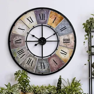 80 cm große Vintage Wanduhr Retro XXL antike Wohnzimmeruhr Metall Uhr groß, römische Ziffern