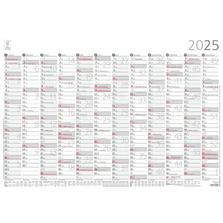 Zettler - Plakatkalender 2025, 59,4x42cm, Jahresplaner mit Jahresübersicht, 12 Monate auf 1 Seite, Mondphasen, Arbeitstage-, Tages- und Wochenzählung, Ferientermine und deutsches Kalendarium
