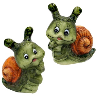 Dekohelden24 Keramik Schnecke/Dekoschnecke, 2er Set, Gartendeko, Maße ca. 8,3 x 4,6 x 8,3 cm, Grün