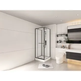 Duschkabine - beidseitige Montage - Höhe anpassbar - Schwarz matt - 80 x 80 x 213/232 cm - SAVITO