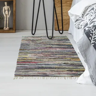 Andiamo Multi - handgewebter Flickenteppich Boho aus 100% Baumwolle, waschbarer Teppich und Läufer für Wohnzimmer, Flur & Küche, 50 x 80 cm