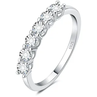 JewelryPalace Modeschmuck Klassisch 6 Stein 1.5mm 0.6ct Zirkonia Band Ring Damen, Hochzeitsringe Damenring Silber 925 Trauringe Eheringe Frauen, Vorsteckring Halb Eternity Ring Bandring Schmal 48
