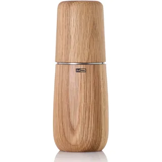 AdHoc Yono Gewürzmühle 18 cm – manuelle Mühle aus Eichenholz, geölt (hell) – Keramikmahlwerk stufenlos einstellbar – Premium Holzmühle für Salz und Pfeffer – Elegantes Design für Küche und Tisch