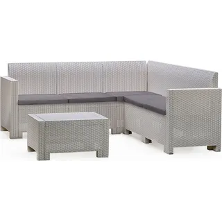 Lounge-Set für den Außenbereich Dcorre, Gartenset mit Kissen, Lounge-Set für den Innenbereich in Rattan-Optik, 100 %  Italy, Weiß - Weiß