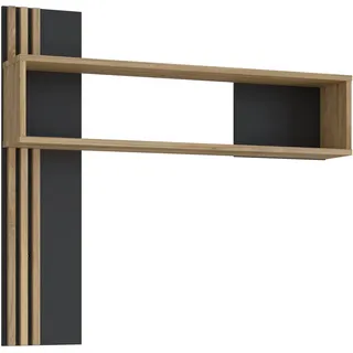Forte JOAKIMIS Wandregal 160, Skandi-Stil Lowboard mit Schublade, Tür, offenen Fächern, Lamellendetail, Holzwerkstoff, Mauvella Eiche Holzdekor/Schwarz, 159,5 cm breit x 51 cm hoch x 41,5 cm tief