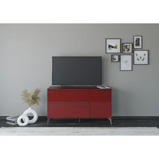 Lowboard "Reno", graphit schwarz matt lack, glas bordeauxrot glanz, B:137cm H:78cm T:42cm, Glas, Holzwerkstoff, SET ONE BY MUSTERRING, Sideboards, Lowboard, Mit Winkelfuß in diversen Farben, 78 cm Höhe & Farbauswahl