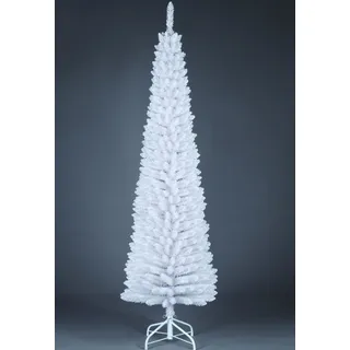 SHATCHI Künstlicher beflockter schmaler Weihnachtsbaum, Dekoration mit Spitzen Spitzen und Metallständer, Weiß, 240 cm