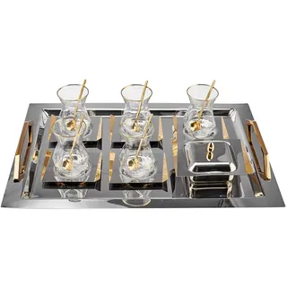 KARACA Arya für 12 Personen Tee Set, 40 Teilig Teeset - Eleganter Teegenuss in Gold und Weiß Teeservice, Türkische Teegläser