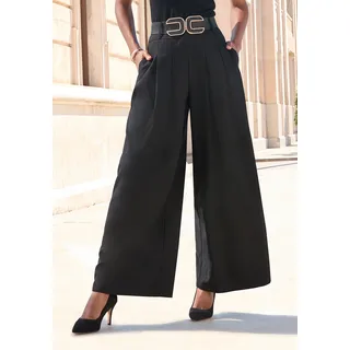 Hosenrock LASCANA "mit weitem Bein und Bundfalten", Damen, Gr. 38, schwarz, Web, Obermaterial: 80% Polyester, 18% Viskose, 2% Elasthan. Taschenbeutel: 100% Polyester, unifarben, figurumspielend bodenlang, Röcke Hosenrock, mit Gürtelschlaufen, Anzughose, Business chic, Topseller