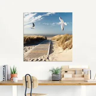 Artland Glasbild »Nordseestrand auf Langeoog mit Möwen«, Strand, (1 St.), in verschiedenen Größen, blau