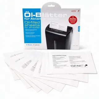 GENIE Pflegekit (Ölblätter/Ölpapier und Cleaning-Kit für Aktenvernichter, geeignet für sämtliche Schnittarten, Geräte, Hersteller) 6er Pack