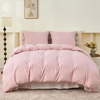 Katoenen Dekbedovertrekset, 155 x 220 cm,  Gecertificeerd, Roze, mit Kissenbezug - Rosa