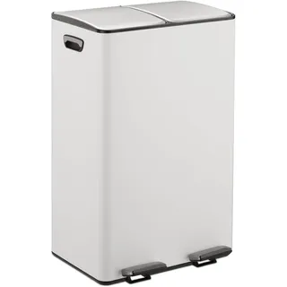 Relaxdays Mülleimer, 2 Fächer, je 30 Liter, entnehmbare Inneneimer, Fußpedal, Küche, Tretmülleimer, Eisen, weiß/Silber