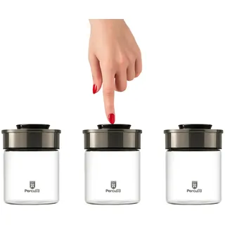 BURI Vorratsglas Vakuumglas 3er Set 700ml | Vorratsdosen Glas mit Edelstahl Deckel & Vakuum Klick-Mechanismus | Luftdicht mottensicher stapelbar spülmaschinenfest auslaufsicher