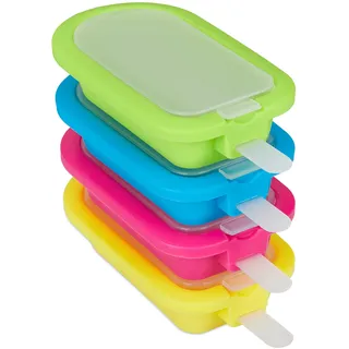 Relaxdays Eisformen 4er Set, Silikon, Eis am Stiel, Wassereis, Speiseeis, BPA frei, Stieleisform, grün/blau/pink/gelb, 10035824, 2.5 x 6.5 x 14 cm