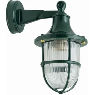 Außenlampe Wandleuchte Messing Glas E27 IP64 h: 27 cm Grün Maritim Haus Tür