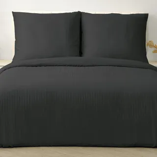 Good Nite Bettwäsche-Sets 200x200 Schwarz Gestreift Mikrofaser Bettwäsche Bettbezug 200x200 cm + 2 Kissenbezug 80x80 cm Bettwäsche mit Reißverschluss (Schwarz, 200x200cm+80x80cm*2)