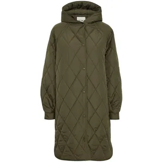 ICHI IHHansa Damen Steppmantel Wintermantel Winterjacke mit Druckknöpfen Kapuze Loose fit, Größe:L, Farbe:Forest Night (190414)