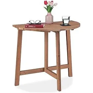 Klapptisch, halbrund, HxBxT: 74 x 80 x 50 cm, Balkon, Terrasse & Garten, Holz, Outdoor, Wandklapptisch, braun