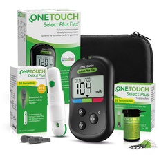 OneTouch Select Plus Flex® Blutzuckermesssystem für Diabetes (Zucker-Krankheit) I 1 Blutzucker-Messgerät (mg/dL) + 40 Teststreifen + 1 Stechhilfe + 40 Lanzetten im Etui (inkl. Batterie)